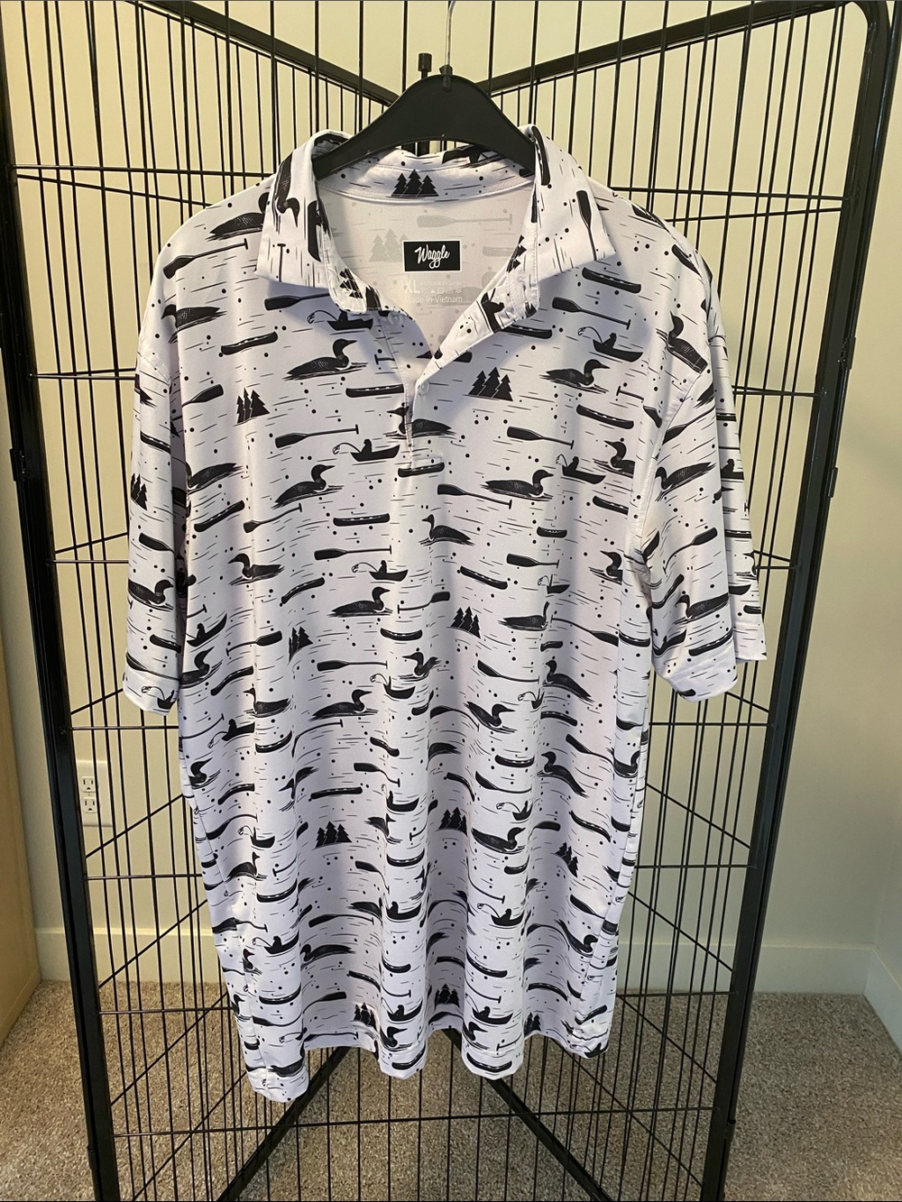 Waggle White & Black Duck-Print Polo Shirt
